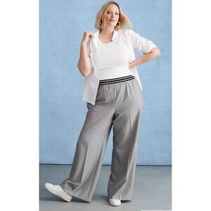 Lane Bryant Grey Wide Leg Trousers Striped Elastic Waist Pants Plus Size